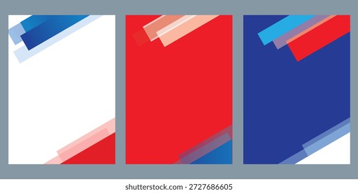 Triángulo transparente aleatorio abstracto moderno en el fondo azul rojo blanco. Plantilla de la cubierta del libro del tamaño A4 para el informe anual, revista, folleto, propuesta, Cartera, folleto, cartel