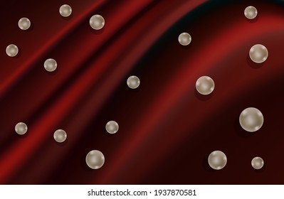 modern abstract red background. Dark red silk fabric curtain background and pearls. Vector illustration.