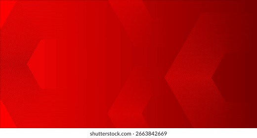 Modern abstract red background featuring overlapping hexagon shapes with fine gradient lines. The design combines geometric precision with a smooth color transition