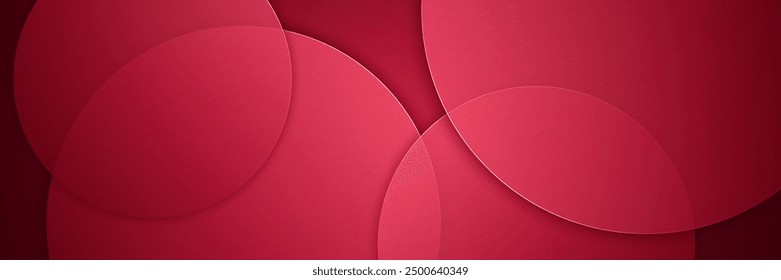 Modern abstract red circle background with shadow decoration. Geometric shapes graphic design. Transparent shapes. Minimalist circular elements. Vector illustration