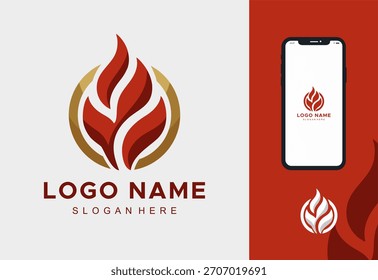 Moderne abstrakte rote Feuer Flamme mit Gold Circle Logo-Vorlage