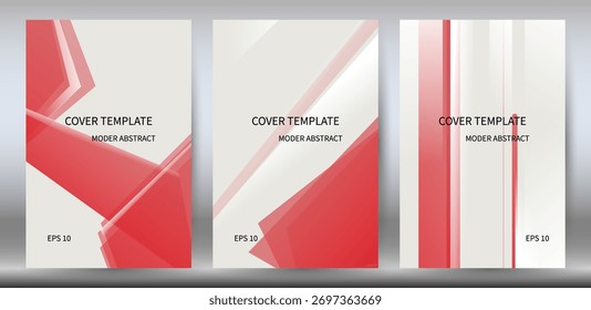 Modern Abstract Red Geometric On White Background Cover Template Set
