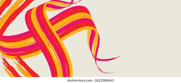 Modern abstract red and orange linear swirl on a dark background. Abstract wave ribbons in a varying shades of blue backdrop. Vibrant ribbon swirl on neutral background featuring dynamic curves