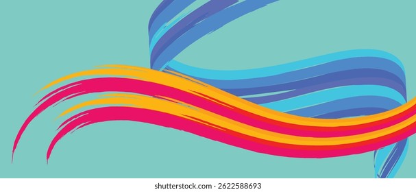 Modern abstract red and orange linear swirl on a dark background. Abstract wave ribbons in a varying shades of blue backdrop. Vibrant ribbon swirl on neutral background featuring dynamic curves