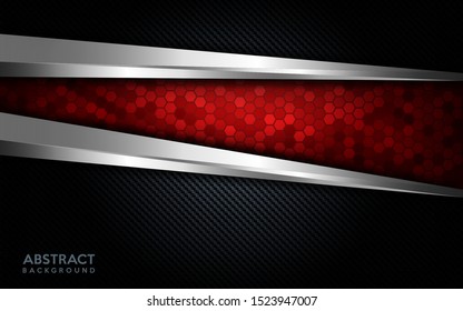 Modern abstract red tech with silver line and dark carbon background. Luxury background design