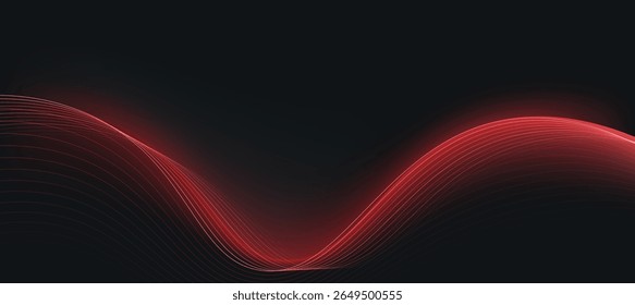 Onda roja abstracta moderna en el fondo oscuro, Anuncio de la tecnología, concepto empresarial corporativo, fondo abstracto de alta tecnología, Ilustración vectorial para el negocio o la presentación