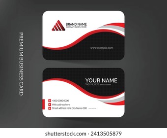 Modern abstract red wavy business card template design, modern visiting card for business, name card and ID card design
