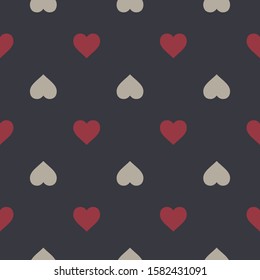 Modern abstract Red, white heart seamless pattern. Black background.Perfect for backgrounds, backdrop, Valentines day cart, sticker, fabric designs and wallpapers.