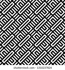 Modern abstract  repeating geometrical pattern from white and black lines. Illusion of a labyrinth. To apply on fabric, a background, packing, a card cover. Vector illustrations.