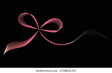 Un arco de cinta abstracto moderno hecho de ondas de línea de gradiente que fluyen suaves sobre un fondo oscuro. Diseño elegante y minimalista adecuado para invitaciones de boda, conceptos de envoltura de regalos, marca, carteles, fondos de lujo, decoraciones festivas y proyectos de Diseño gráfico creativos. Ilustración vectorial totalmente editable.