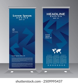 Modern Abstract Roll up banner design template, Vertical Banner for business, Blue colour modern x-banner for advertising. Print ready vector illustration