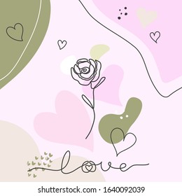 Modern abstract rose art vector leaves background. Hand draw leaves and line art background for paper, cover, fabric, interior decor.