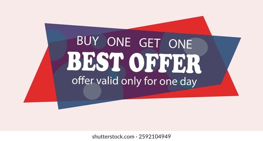 Modern abstract sale banner in creative form. Hipster graphic curved rectangle shape promo sticker with trendy colors. Vector  with marketing print.