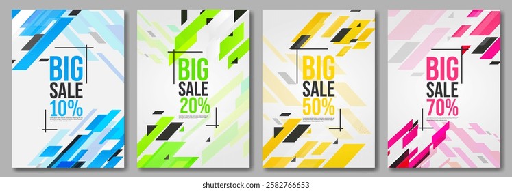 Modern abstract sale banners with geometric shapes and vibrant colors. Perfect for promotions, discounts, shopping ads, and marketing. Vector template, fully editable for commercial use.