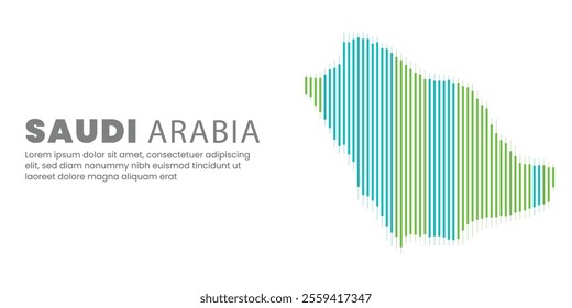 Modern Abstract Saudi Arabia Map with Green and Blue Vertical Lines for Digital and Print Use