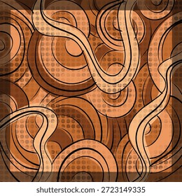 Modern abstract scarf design with fluid organic shapes, playful dots, and dynamic flowing lines. Contemporary vector pattern featuring a balanced color palette with warm and cool tones. Suitable for silk scarf, hijab, shawl, fashion accessories, textile printing, and modern fabric design.