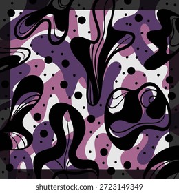 Design moderno de lenço abstrato com formas orgânicas fluidas, pontos divertidos e linhas dinâmicas de fluxo. Padrão de vetor contemporâneo com uma paleta de cores balanceadas com tons quentes e frios. Adequado para lenço de seda, hijab, xale, acessórios de moda, impressão têxtil e design de tecido moderno.