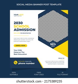 Modern abstract school admission business promotional social media banner template design,Print ready,Corporate identity,Brand identity,Print ready, Instagram post,minimal  clean template