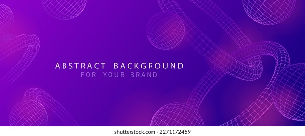 Modern abstract science and technology background with wireframes vector 3d geometric shapes. Blue and purple banner with flying different figure.