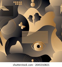 Modern Abstract Seamles Pattern in black and gold colors. Vector gradient elements and shapes