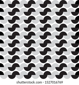 Modern abstract seamless geometric pattern with semicircles and circles in vector. Scandinavian style. Black, gray and white colors. Abstract monochrome background. Fashionable abstract textures.
