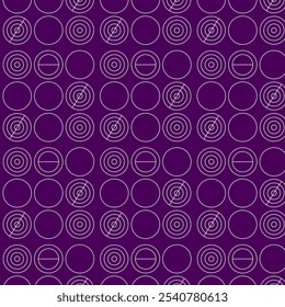 Modern abstract seamless geometric pattern with circles and lines. Dark tone background.
