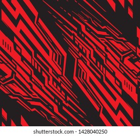 Modern abstract seamless graphic vector covers pattern with different red alien style lines. Extreme sport style illustration.