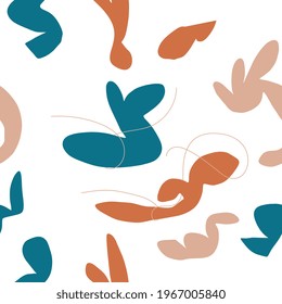 Modern abstract seamless pattern background with splash and organic shapes in earth tones. Vector for textile, print, wallpaper, wrapping paper