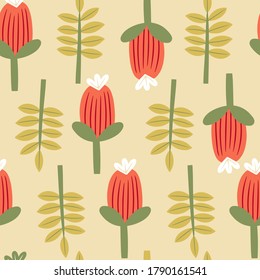 Modern abstract seamless pattern with berries and leaves. Botany design for wrapping paper, fabrics, covers and cards. 