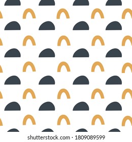 Modern abstract seamless pattern in boho style with rainbow and semicircle on a white background. Vector design 