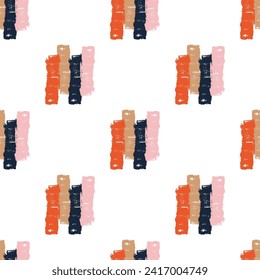 A modern abstract seamless pattern of bright, sparse contrasting stripes. In the style of boho, Avant-garde. Vector ornament for background design, packaging, textiles. Color: orange, beige, deep blue