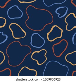 Patrón abstracto moderno sin fisuras con puntos coloridos, formas, líneas, puntos y elementos de diseño. Antecedentes escandinavos dibujados a mano. Perfecto para textiles, papel de envoltura, tela, etc. Ilustración vectorial