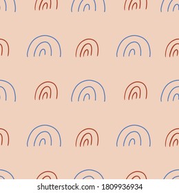 Patrón abstracto moderno sin fisuras con puntos coloridos, formas, líneas, puntos y elementos de diseño. Antecedentes escandinavos dibujados a mano. Perfecto para textiles, papel de envoltura, tela, etc. Ilustración vectorial