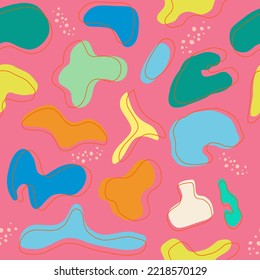 Modern abstract seamless pattern, colorful flat shape with dots and line in random style