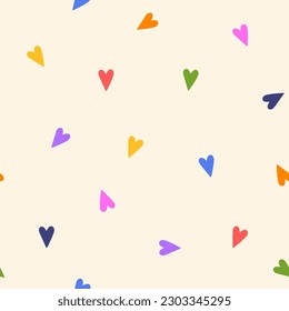 Modern abstract seamless pattern with colorful heart shapes. Romantic hand drawn vector design illustration background