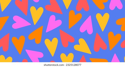 Modern abstract seamless pattern with colorful heart shapes. Romantic hand drawn vector design illustration background
