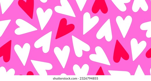 Modern abstract seamless pattern with colorful heart shapes. Romantic hand drawn vector design illustration background