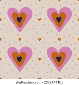 Modern abstract seamless pattern with colorful heart shapes. Romantic hand drawn vector design illustration background