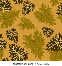 Diseño moderno y abstracto con creativas hojas tropicales de color. Fondo de verano retro y luminoso. Ilustración de follaje de la jungla. Diseño botánico de ropa de baño. Impresión exótica vintage. Vector