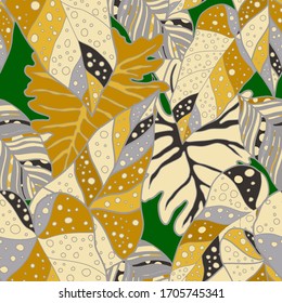 Modern abstract seamless pattern with creative colorful tropical leaves for design. Retro bright summer background. Jungle foliage illustration. Swimwear botanical design. Vintage exotic print. Vector