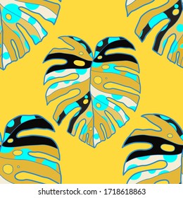 Modern abstract seamless pattern with creative colorful tropical leaves for design. Retro bright summer background. Jungle foliage illustration. Swimwear botanical design. Vintage exotic print. Vector