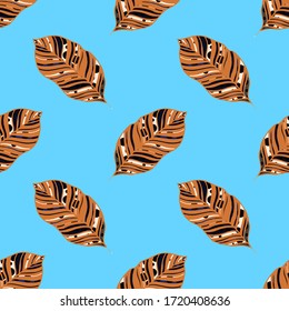 Modernes abstraktes, nahtloses Muster mit kreativen, farbenfrohen tropischen Blättern für Design. Retro, heller Sommerhintergrund. Dschungelblumengrafik. Swimwear botanisches Design. Vintage exotische Druck. Vektorgrafik