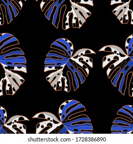 Modern abstract seamless pattern with creative colorful tropical leaves for design. Retro bright summer background. Jungle foliage illustration. Swimwear botanical design. Vintage exotic print. Vector