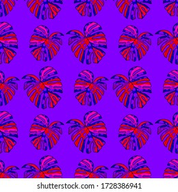 Modern abstract seamless pattern with creative colorful tropical leaves for design. Retro bright summer background. Jungle foliage illustration. Swimwear botanical design. Vintage exotic print. Vector