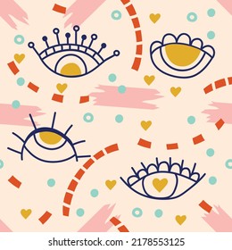 Modern abstract seamless pattern. Creative contemporary collage in vector. Different eyes.