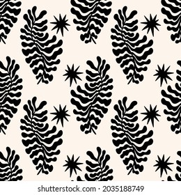 Modern abstract seamless pattern, earthly art print, neutral contour shapes design.