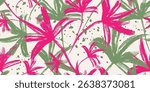 Modern abstract seamless pattern, exotic jungle garden leaves and flowers. Graphic art illustration for backdrop, background, fabric, fashion, and paper decoration. Floral design, leaf pattern.