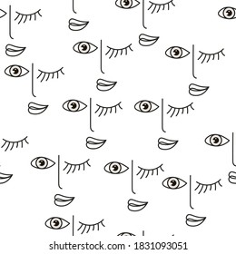 
Modern abstract seamless pattern with eyes and lips.
Vector decorative design on a white background.