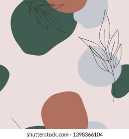 Modern abstract seamless pattern with floral elements and organic shapes. Trendy colors and minimalistic style vector illustration