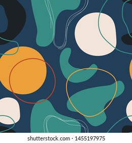 Modern abstract seamless pattern of geometric shapes and elements. Colorful trendy seamless pattern